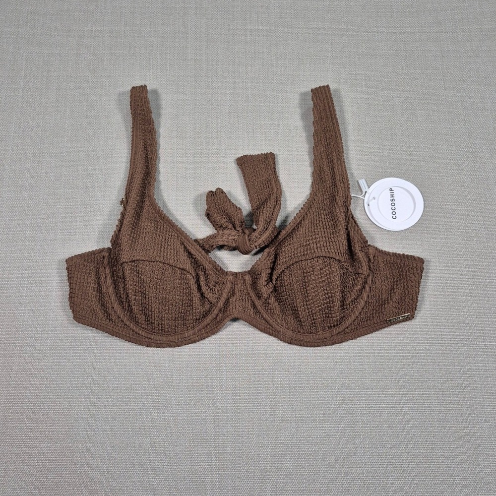 Cocoship Womens XL Brown Smocked Underwire Bikini Top New With Tags